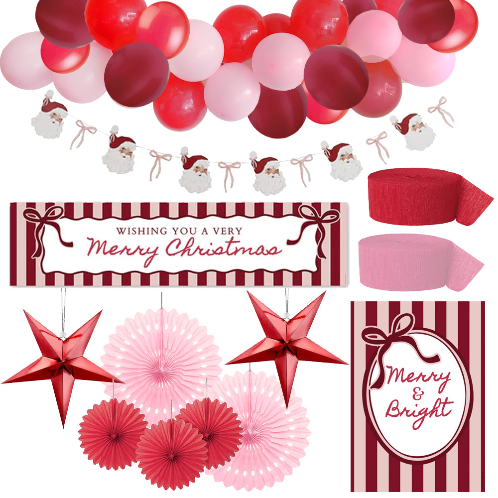 Red and Pink Stripe Christmas Party Decoration Pack
