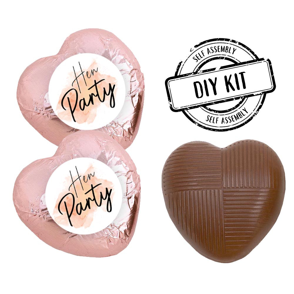 Rose Gold Blush Hen Party Heart Chocolates Kit - Pack of 24