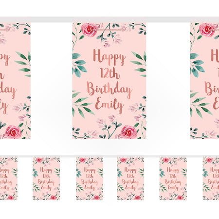 Rose Gold Floral Personalised Bunting – 3m
