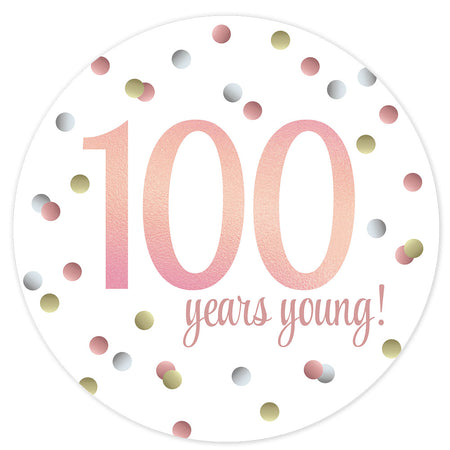 Rose Gold Glitz 100th Birthday Badge 58mm - Each