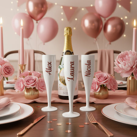Rose Gold Text Personalised Champagne & Prosecco Flute Glass White - 175ml - Each