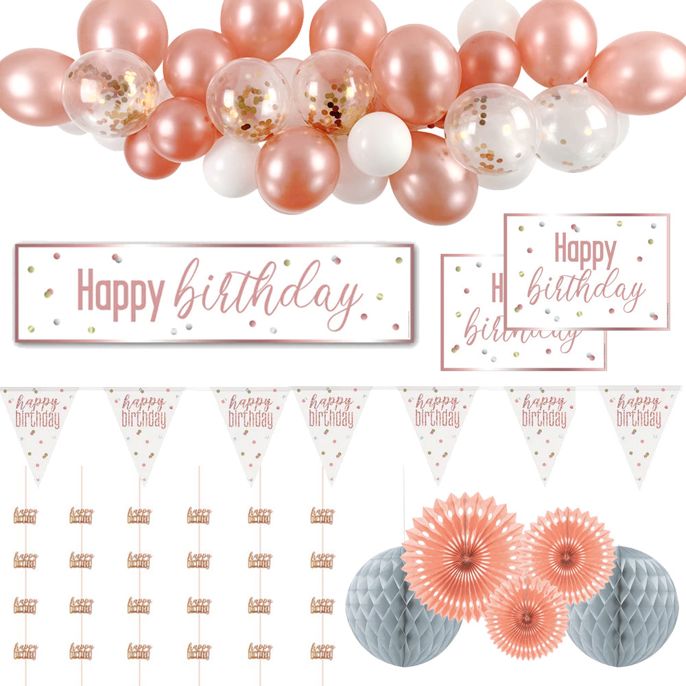 Rose Gold Glitz Happy Birthday Decoration Pack