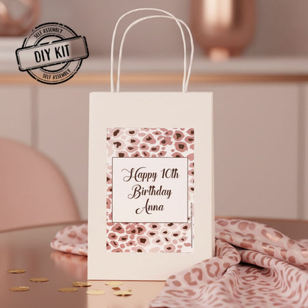 Personalised Rose Gold Leopard Print Paper Party Bags - Pack of 12