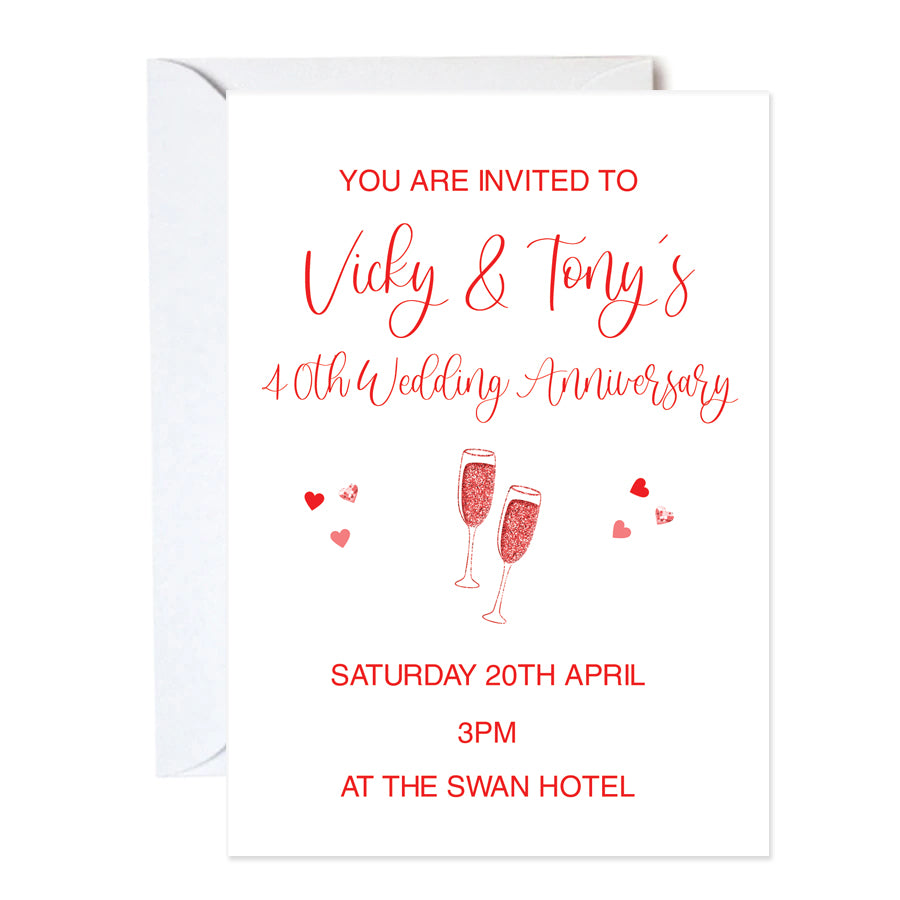 Ruby 40th Anniversary Personalised Invitations - Pack of 16