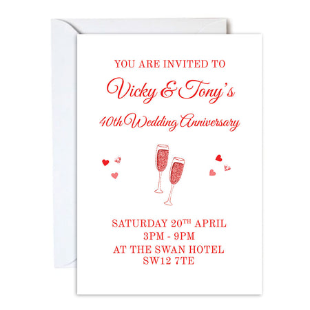 Ruby 40th Anniversary Personalised Invitations - Pack of 16