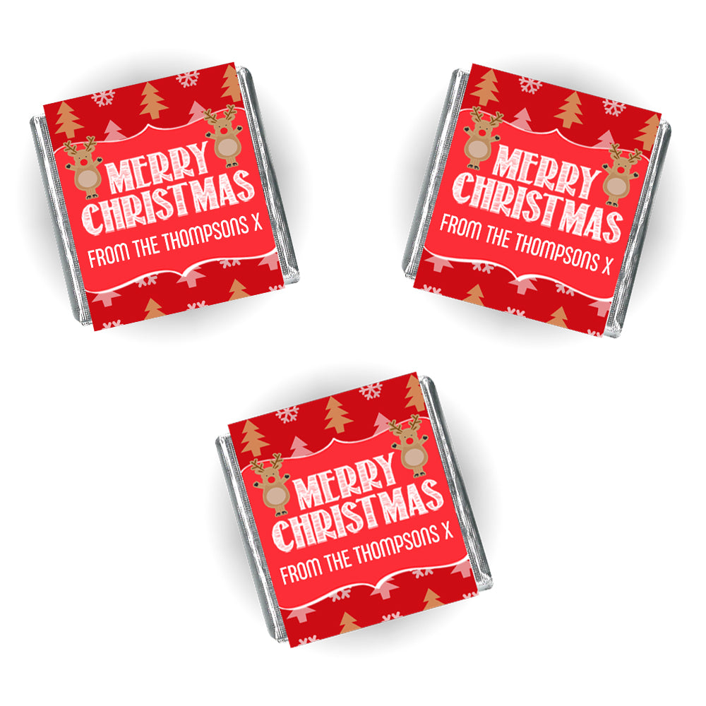 Rudolph Christmas Personalised Square Chocolates - Pack of 16