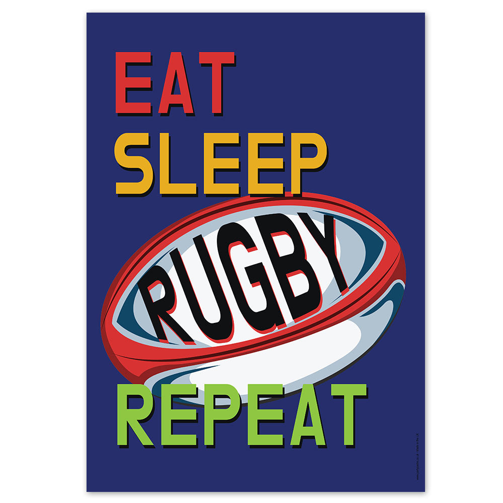 Eat Sleep Rugby Repeat Poster A3 | Rugby Wall Art & Party Decoration UK ...