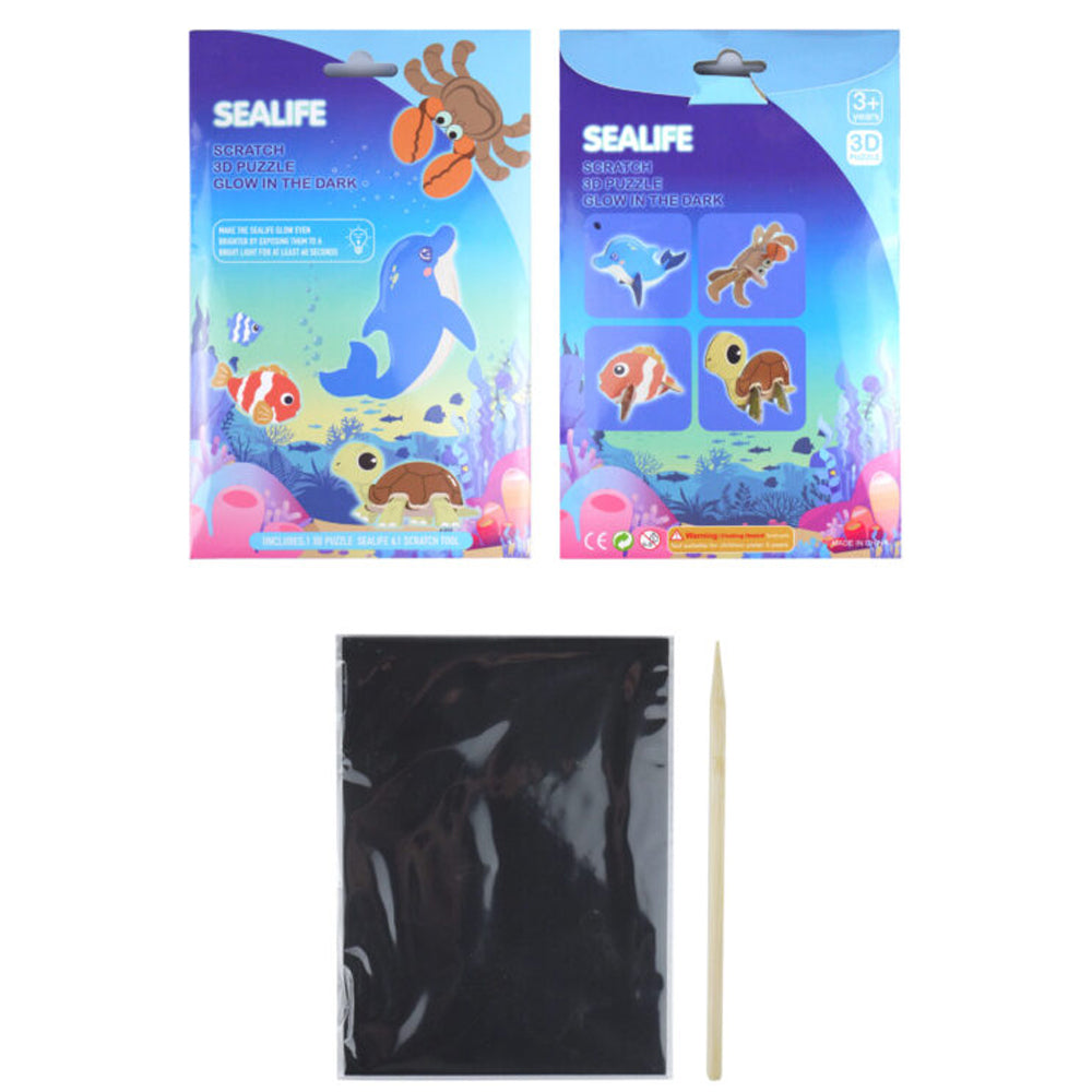Sealife Glow In The Dark Scratch Art 3D Puzzle - 4 Designs - Each
