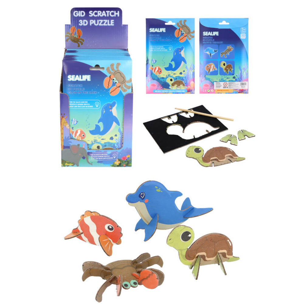 Sealife Glow In The Dark Scratch Art 3D Puzzle - 4 Designs - Each