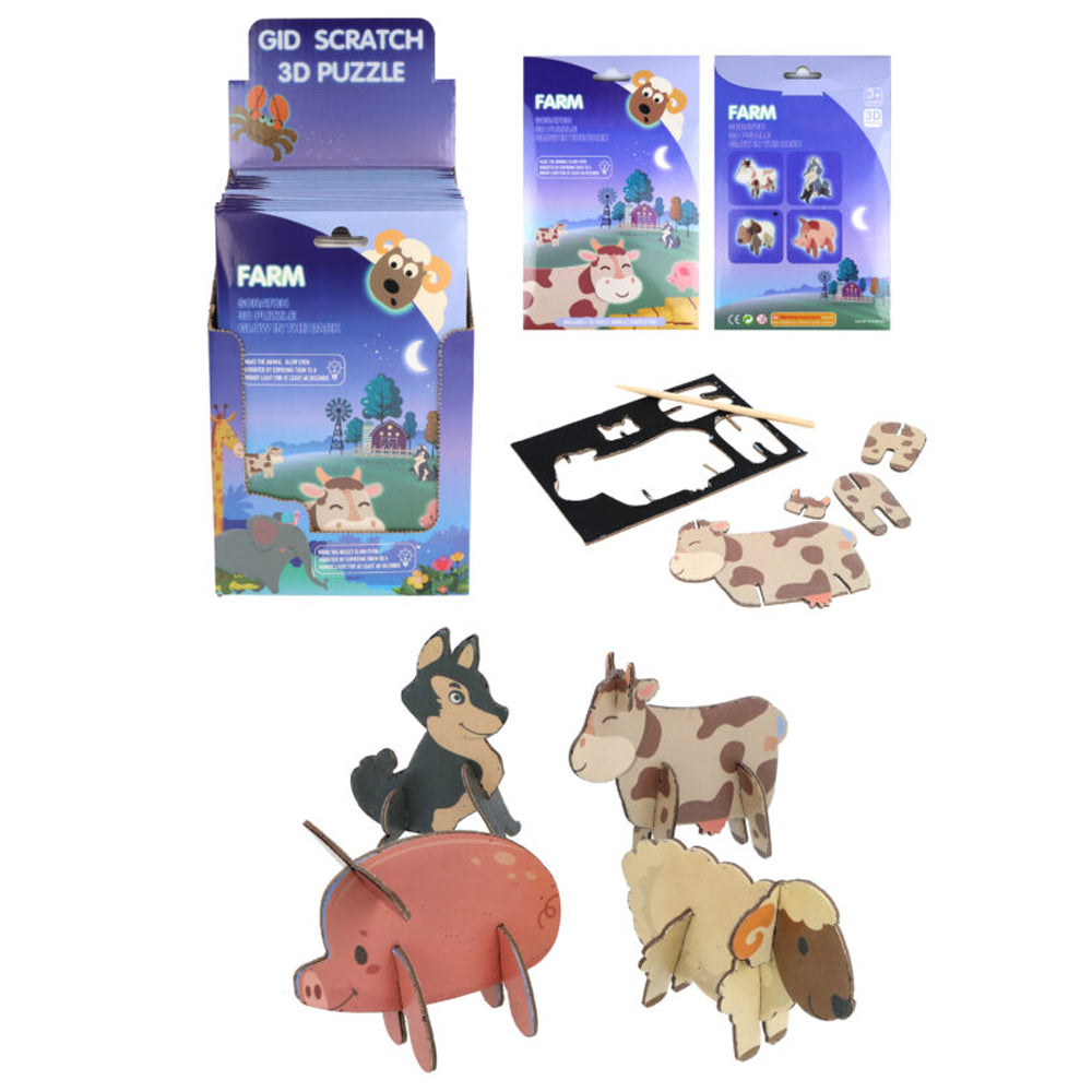 Farm Glow In The Dark Scratch Art 3D Puzzle - 4 Designs - Each