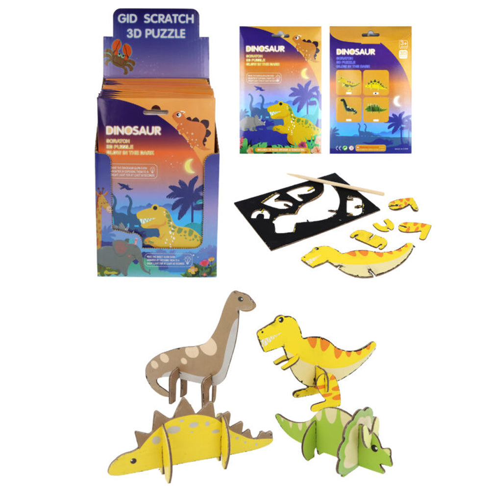 Dinosaur Glow In The Dark Scratch Art 3D Puzzle - 4 Designs - Each