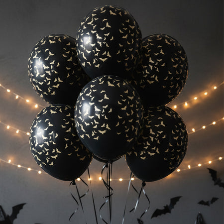 Halloween Black and Gold Bats Latex Balloons - 11