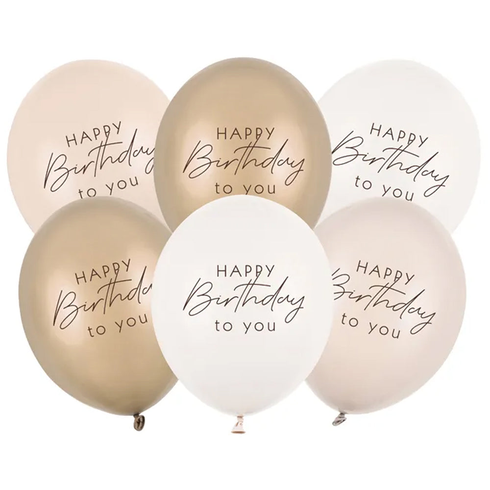 Happy Birthday Latex Balloons - Beige Neutral Mix - 11" - Pack of 6