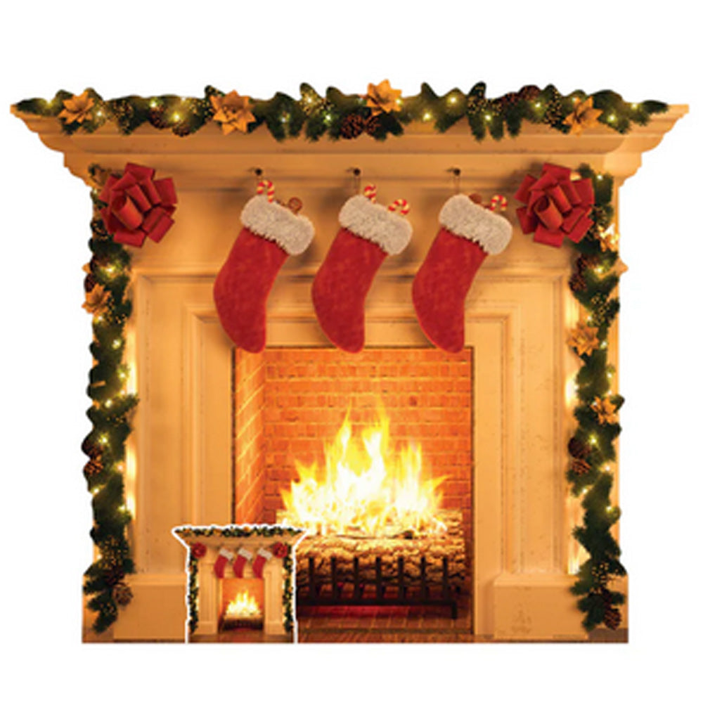 Festive Christmas Fireplace Cardboard Cutout - 101cm Tall