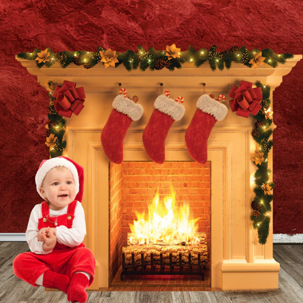 Festive Christmas Fireplace Cardboard Cutout - 101cm Tall