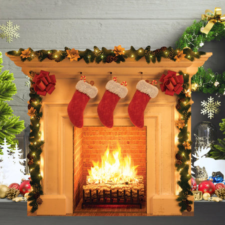 Festive Christmas Fireplace Cardboard Cutout - 101cm Tall