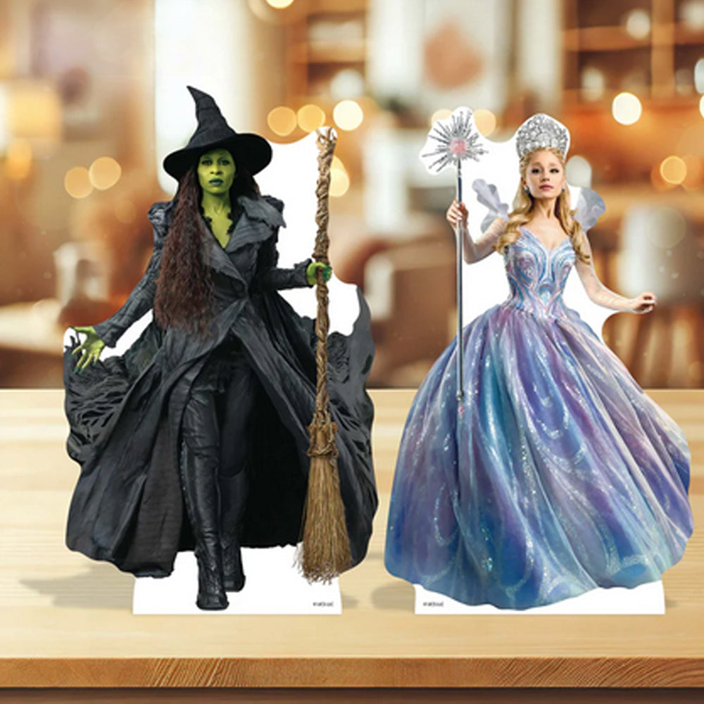 Mini Wicked For Good Glinda and Elphaba Desktop Card Cutout Decorations - Pack of 2 - 32cm