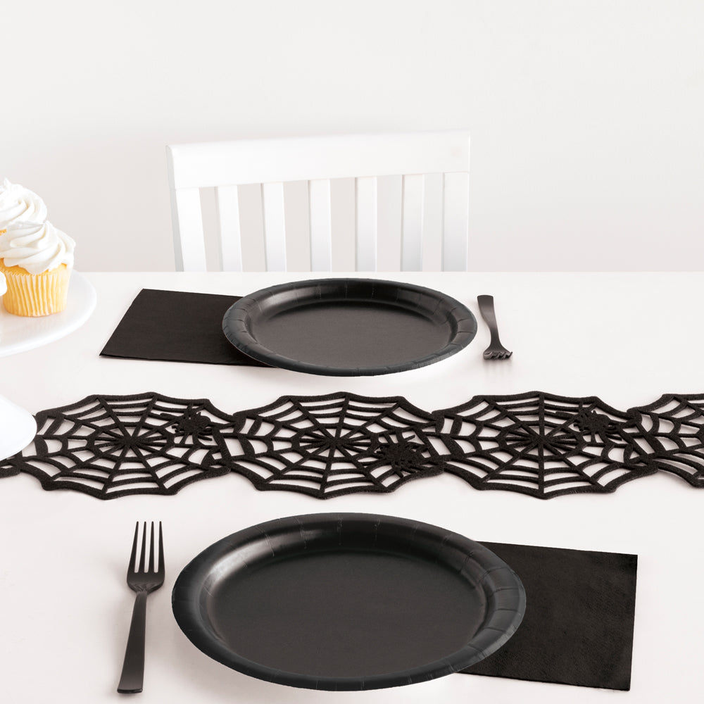 Black Felt Spiderweb Table Runner - 76cm