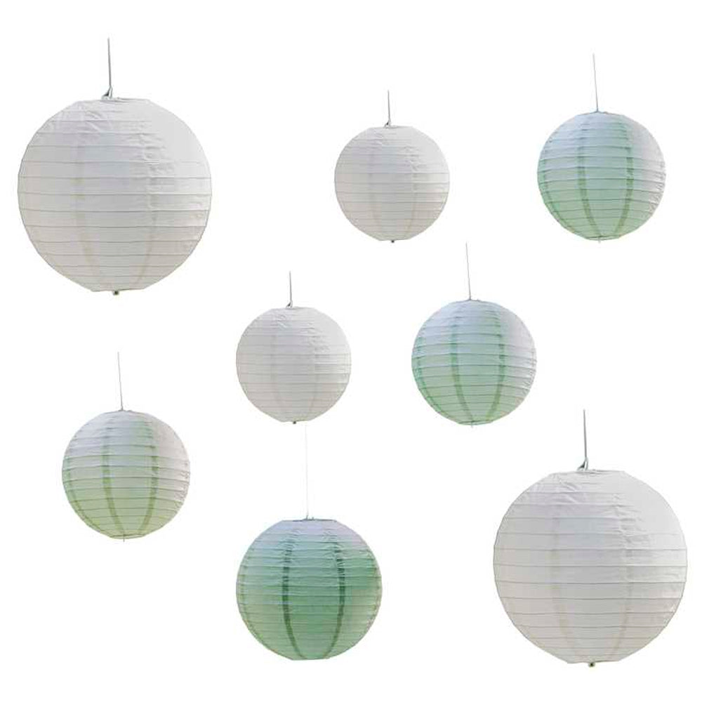 Sage Green & White Paper Lantern Hanging Decorations - Pack of 8