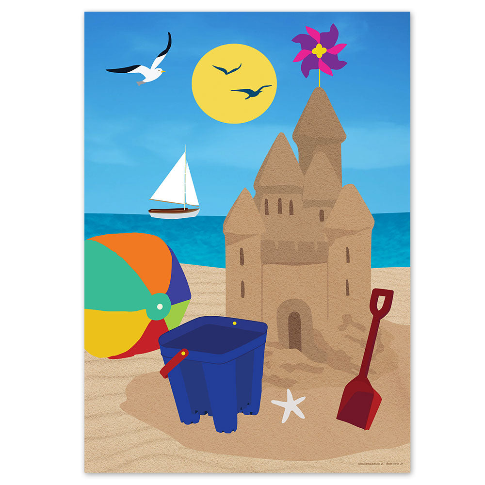 Sandcastle Beach Seaside Scene Poster - A3