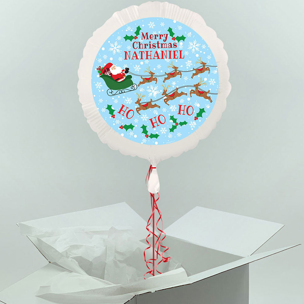 Personalised Santa and Reindeer Flying Sleigh Inflated Christmas Balloon in a Box