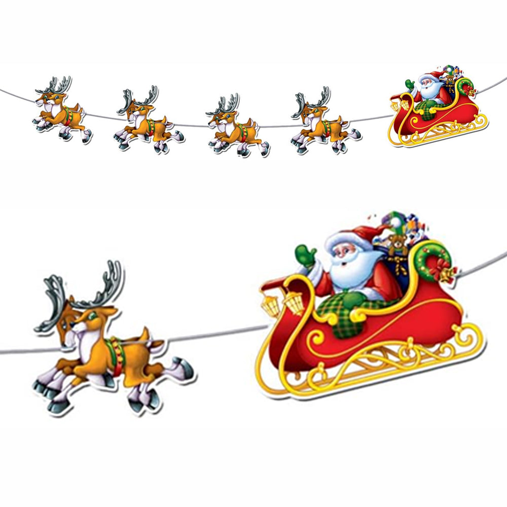 Santa Sleigh & Reindeer Christmas Streamer Garland Decoration - 2.4m