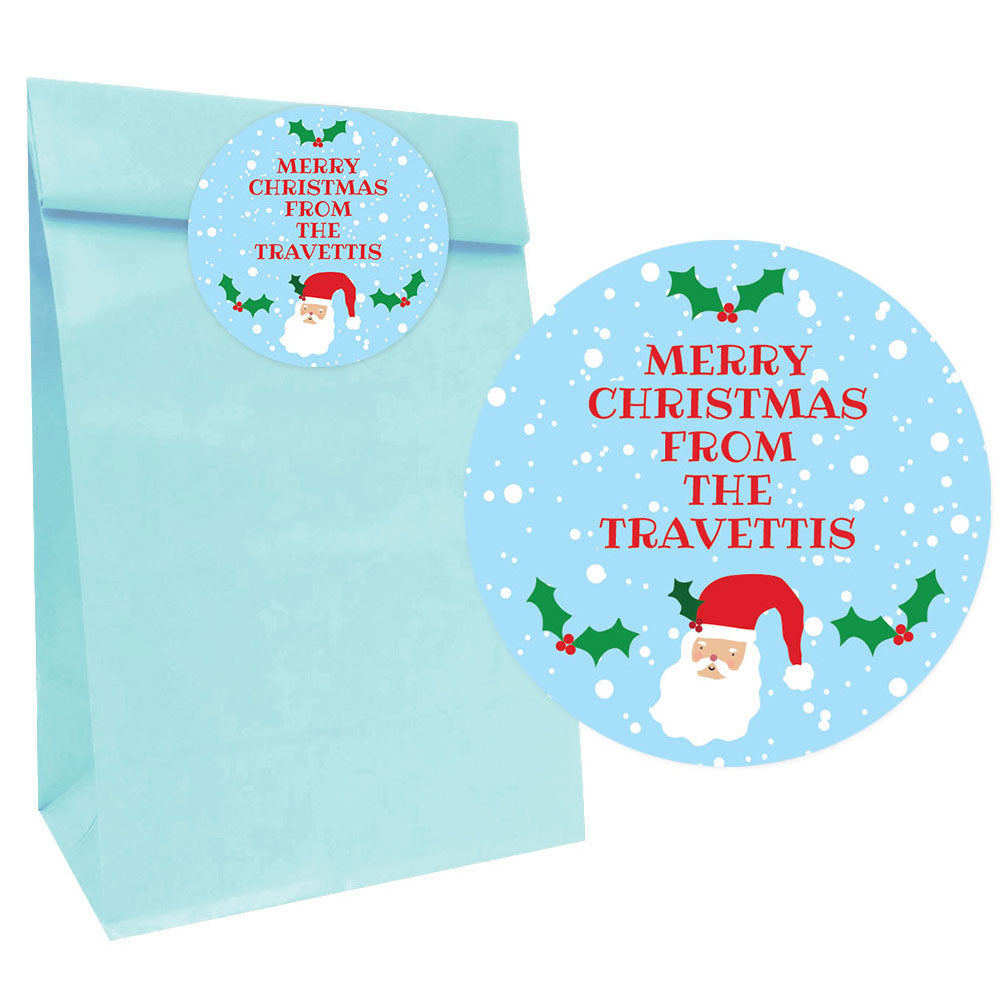 Winter Wonderland Christmas Paper Party Bags with Personalised Round Stickers - Pack of 12