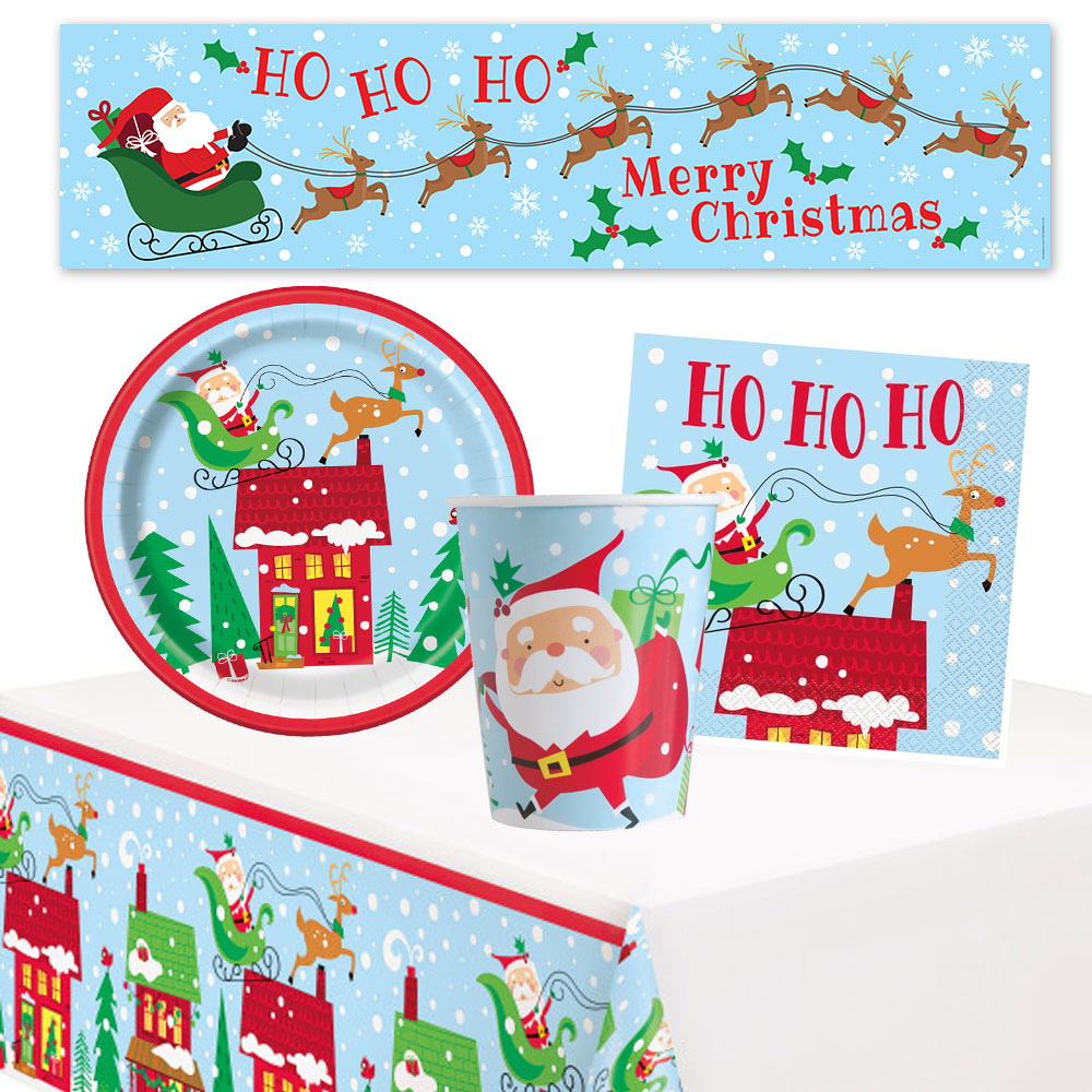 Colourful Santa Christmas Tableware Pack For 8 People With FREE Banner