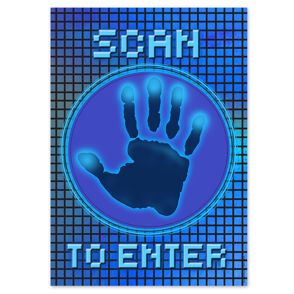 Scan to Enter Computer Sci Fi Prop Poster A3 - Futuristic Party Decoration