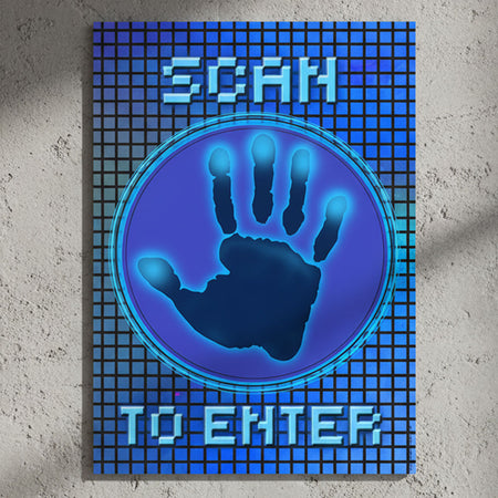 Scan to Enter Computer Sci Fi Prop Poster A3 - Futuristic Party Decoration