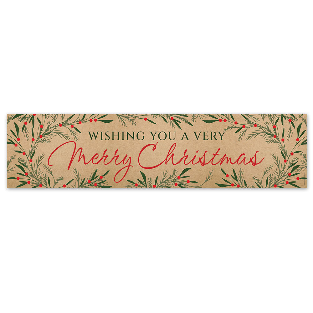 Scandi Kraft Paper Foliage Christmas Banner - 120cm x 30cm