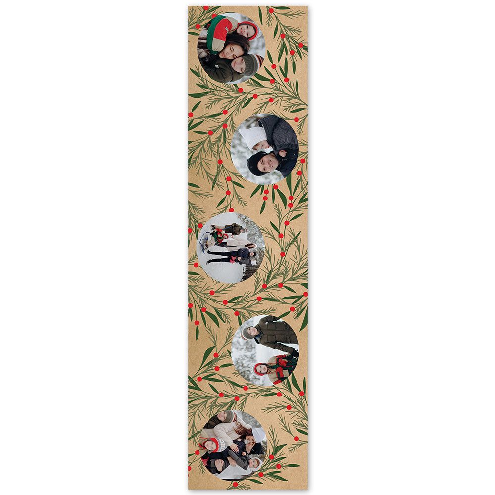Personalised Scandi Foliage Christmas Multi Photo Table Runner - 120cm x 30cm