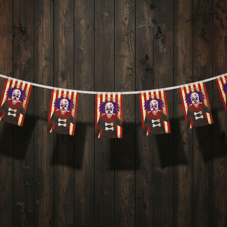 Twisted Circus Scary Clown Paper Bunting Decoration - 2.4m