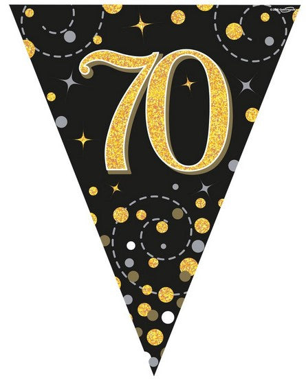 Gold Celebration "70th Birthday" Prismatic Pennant Bunting - 4m