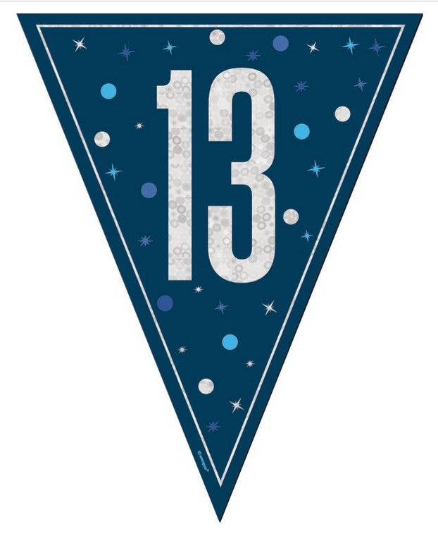 Birthday Glitz Blue 13th Flag Bunting - 2.7m