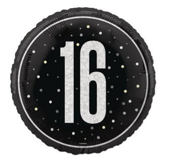 Birthday Glitz Black & Silver 16th Prismatic Foil Balloon - 18"