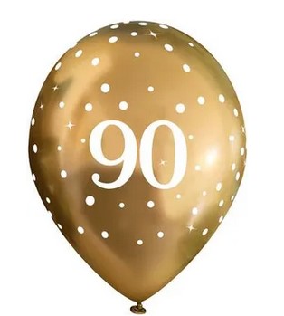 Gold Celebration 90th Birthday Latex Balloons - 11" - Pack of 6