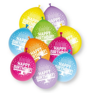 Happy Birthday Latex Balloons - Assorted Colours - Pack of 10
