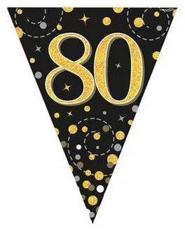 Gold Celebration "80th Birthday" Prismatic Pennant Bunting - 4m
