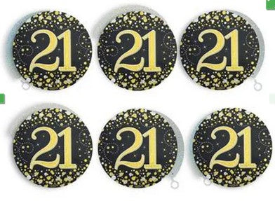 Gold Celebration 21st Hanging Swirl Decorations - 45.7cm - Pack of 6