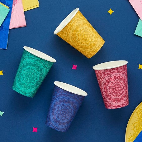 Multicoloured Paper Diwali Cups - Pack of 8