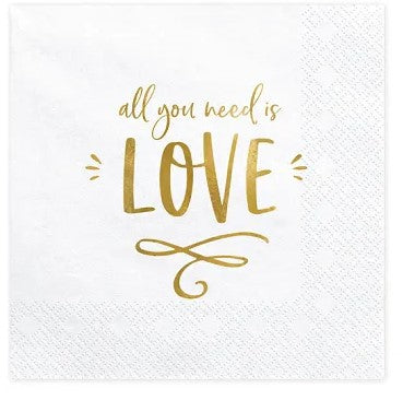 All You Need is Love Paper Napkins - 33cm - Pack of 20