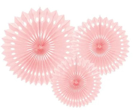Light Pink Hanging Paper Fan Decorations - Pack of 3