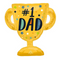 Yellow trophy-shaped balloon with '#1 DAD' text on a white background