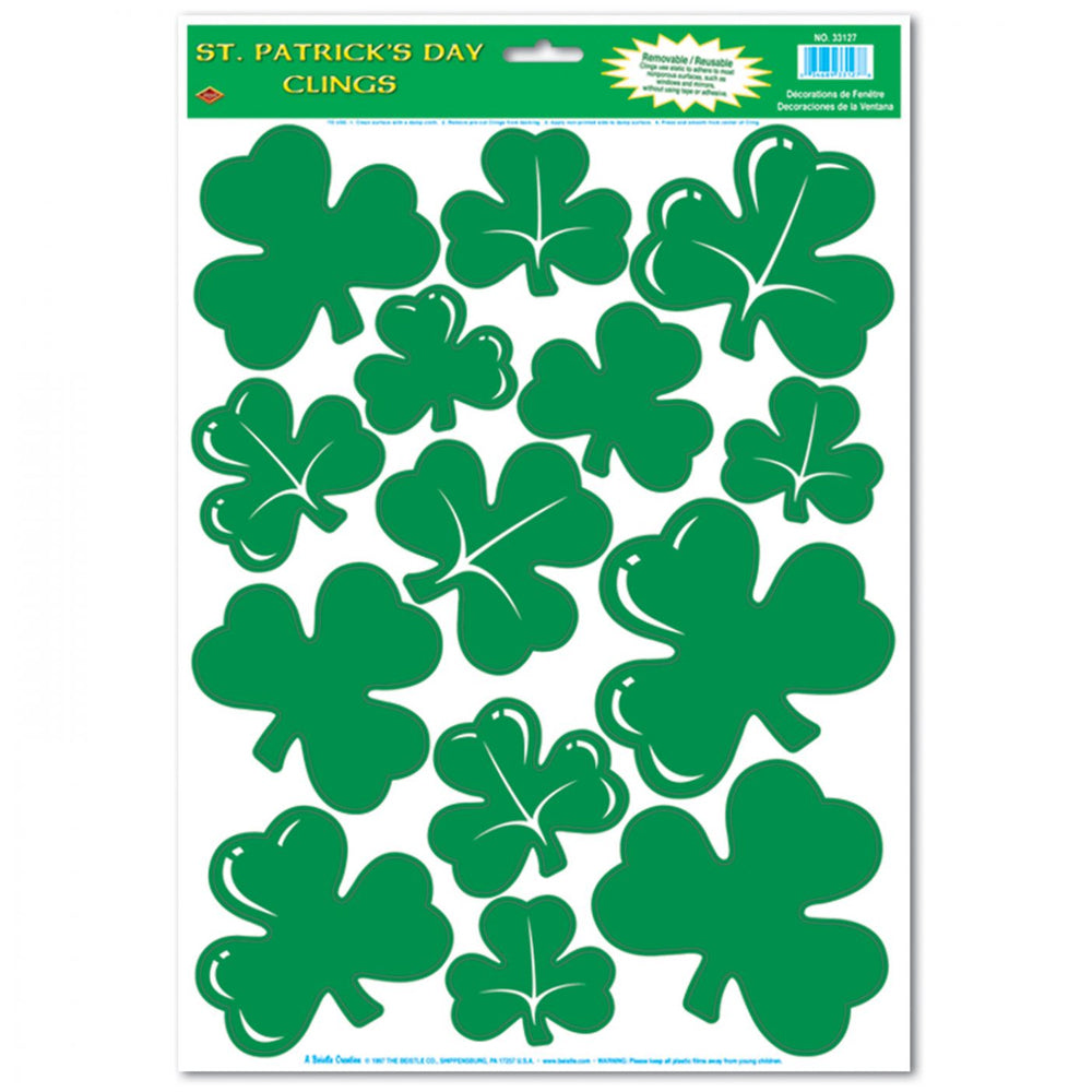 Irish St. Patrick's Day Lucky Shamrock Window Stickers  - Pack of 14