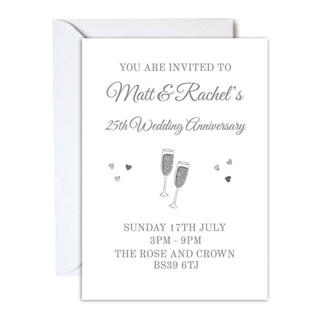 Silver 25th Anniversary Personalised Invitations - Pack of 16