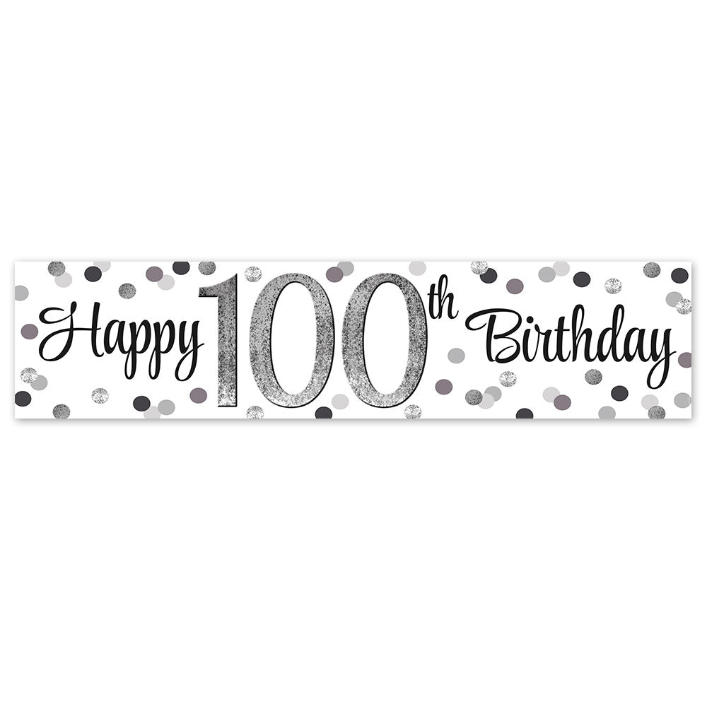 Silver Glitz 100th Birthday Banner - 120cm x 30cm