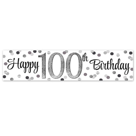 Silver Glitz 100th Birthday Banner - 120cm x 30cm