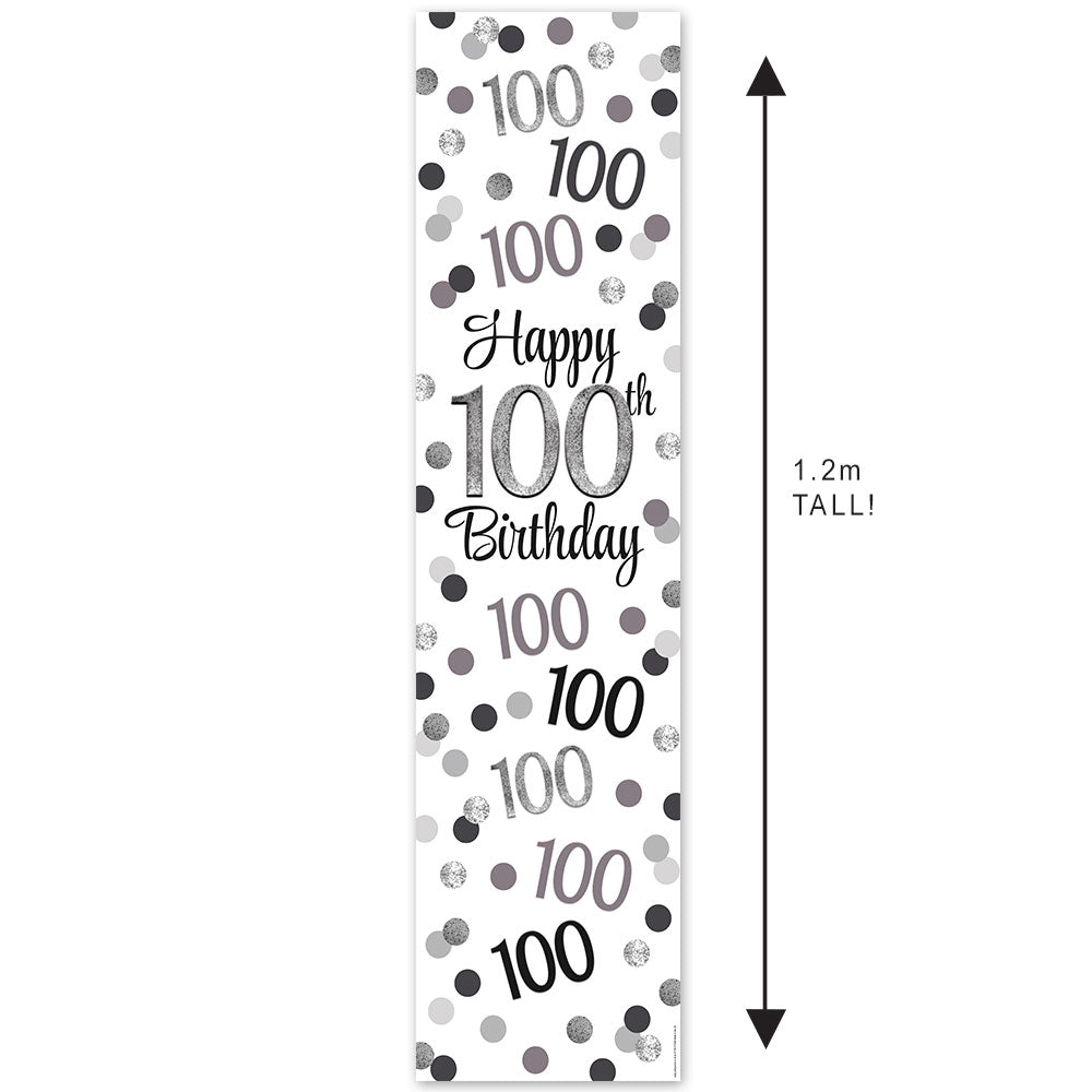 Silver Glitz 100th Birthday Portrait Banner - 30cm x 120cm