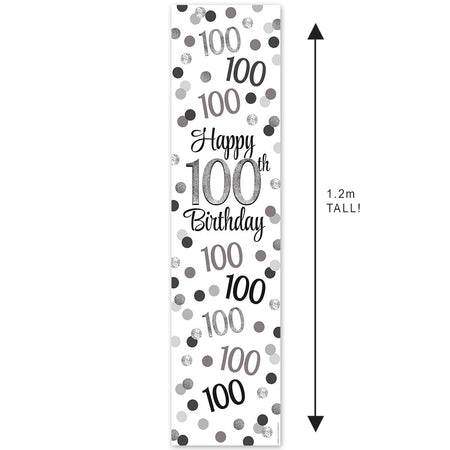 Silver Glitz 100th Birthday Portrait Banner - 30cm x 120cm